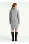 Women's Gray Plaid Knitted Knitwear Long Sleeve Tunic Dress - 2