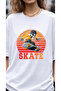 Skates Bull Printed Unisex Oversize White T-Shirt - 4