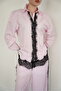 Lace Detailed Striped Shirt - Pink |   F2082 - Pink - 4