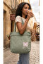 Eco-Friendly Canvas Tote Bag with Butterfly Pattern and "Be" Lettering, Zipper and Pocket - 2