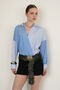 Cross-Fitting Shirt with Collar and Hem - Blue Blue |   F2094 - Blue Blue