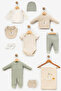 10 Piece Boxed Newborn Hospital Discharge Clothing Gift Set - Embroidered Elephants with Balloons