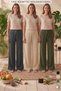 Women's Seersucker Textured Loose-Fit Pants - High Waist, Wide Legs, No Ironing Required Summer Pants