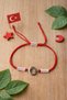 Red and White String Bracelet with Steel Moon and Star Detail |   Adjustable Unisex Fan Bracelet - 5
