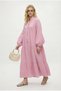 Women's Modest Linda 100% Cotton Muslin Lined Balloon Sleeve Layered Pink Long Dress - 2