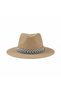 Unisex Stripe Detailed Straw Fedora - 5