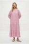 Women's Modest Linda 100% Cotton Muslin Lined Balloon Sleeve Layered Pink Long Dress - 4