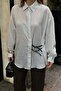 Women's Ecru Striped Buckle Oversize Shirt - Modern Cut Stylish Design Mlb173 - 5
