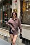 Women's Brown Striped Oversized Shirt with Buckle - Modern Cut Stylish Design Mlb173 - 2