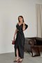 Women's Black Draped Long Evening Dress – Stylish Event Dress with Stone Detailing Mlb169 - 5