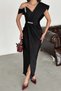 Women's Black Draped Long Evening Dress – Stylish Event Dress with Stone Detailing Mlb169 - 2