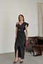 Women's Black Draped Long Evening Dress – Stylish Event Dress with Stone Detailing Mlb169 - 3