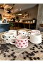 Decorative Black and Red Heart and Daisy Embroidered, Embossed Detail Tea-Coffee Cup 6 item(s)