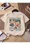"Born to Read" Printed Short Sleeve Crew Neck Unisex Beige Tshirt