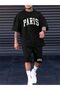 Men's Black Oversize T-Shirt Shorts Set Paris Printed Streetwear Summer 2-Piece Combination