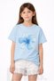 Girl's Blue Floral Printed Combed Cotton T-Shirt Fun Summer Cotton