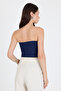 Navy Blue Strapless Front Knot Detailed Crop Blouse Women's Fit Cut Bustier, Front Knot Strapless Crop Blouse - 5