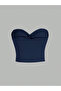 Navy Blue Strapless Front Knot Detailed Crop Blouse Women's Fit Cut Bustier, Front Knot Strapless Crop Blouse - 2