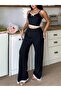 Women's Black Lace Trim Soft Textured Pajama Set - 4