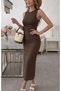 Women's Strappy Crew Neck Gathered Waist Long Wrap Dress - 3