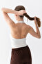 Women's Ecru 100% Cotton Neck-Crossed Halter Neck Double Layer Crop Top Body - 6