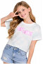 Girl's Think Positive Written Stone Detailed Batik Pattern Short Crop T-Shirt - 2