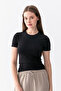 Women's Black 100% Cotton Ultra Soft Round Neck Short Sleeve Blouse - 3
