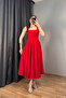 Red Square Collar Tie Back Princess Füsun Dress - 7