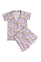 Girl's 100% Cotton Lilac Rabbit Patterned Buttoned Short Sleeve Shorts Interlock Summer Pajama Set - 2