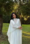 White Marika Cape Detailed Pleated Long Event Dress Ate-4788 - 2