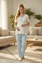 Women's Blue Shawl Collar Maternity Pajama Set with Dressing Gown - 2