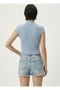 Women's Half Turtleneck Ribbed Knitwear Sleeveless Crop Blouse - 2