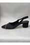 Ll2707 large size satin material strip stone embroidered back open heel shoe black - 3