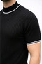 Men's Ribbed Knit Woven Short Sleeve T-Shirt Half-Throat Modern Summer T-Shirt - Black - 4