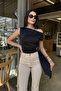 Women's Asymmetrical Collar Belted Blouse with Buckle at the Waist - 2