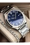 Men's Wristwatch, Silver Color Steel Band, Navy Blue Dial with Calendar, Stylish Box+ Chain Bracelet - 4