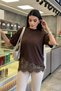 Women's Crew Neck Skirted T-Shirt with Lace Detail - 3
