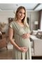 New Season Green Summer Elegant Lace Detailed Double Breasted Design Short Sleeve Maternity Nightgown - 3