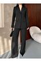 Women's Double-Breasted Collar Button Detailed Blazer Jacket High-Waisted Wide-Leg Pants Two-Piece Set - 7