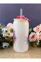 Floral Bamboo Lid Frosted Glass Straw Cup, Cold Coffee, Juice Cup - 2