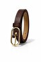 Women's Brown Faux Leather Belt with Gold Buckle - 2