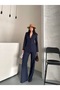 Women's Double-Breasted Collar Button Detailed Blazer Jacket High-Waisted Wide-Leg Pants Two-Piece Set - 2