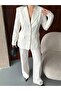 Women's Double-Breasted Collar Button Detailed Blazer Jacket High-Waisted Wide-Leg Pants Two-Piece Set - 6