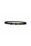 Women's Black Thin Faux Leather Belt with Gold Buckle