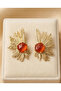 Gold Orange Agate Natural Stone Earrings
