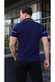 Men's Casual Striped Zippered Knitwear Navy Blue Polo Neck T-Shirt - 6