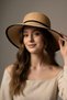 Women's Black Stripe Detailed Wide Brim Straw Beach Hat |   Wide Brim Sun Protection Fedora - 6
