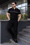 Men's Casual Striped Zippered Knitwear Black Polo Neck T-Shirt - 5