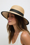 Women's Black Strappy Straw Fedora Hat with Sewing Detail |   Summer Wide Brim Trendy Beach Fashion - 5