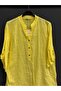 Women's Yellow Italian Line Pattern Notched Collar Short Sleeve Oversize Blouse 40 - 44 Size - 2